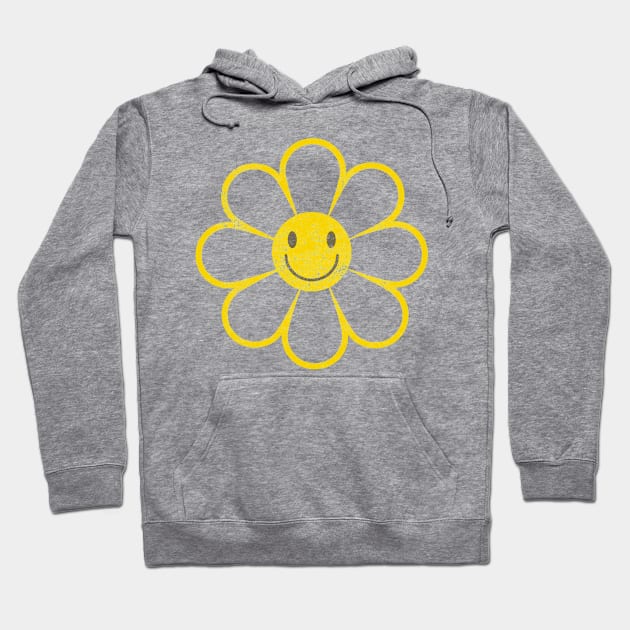 Flower Happy Smile Face Graphic Novelty Distressed 60s Sixties Decade Hoodie by Sassee Designs